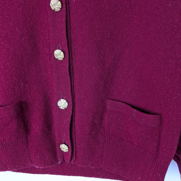 Scotch House 100% Pure Lambswool Red Cardigan Gold Ornate Buttons Made Scotland - Picture 4 of 16